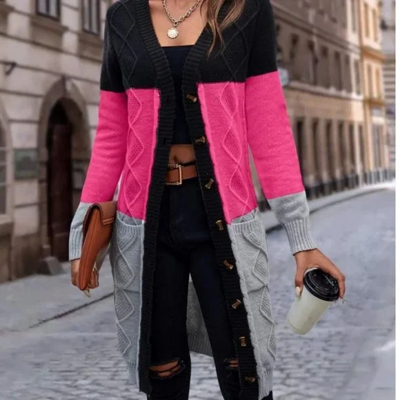 striped multi color  button down Long Knit sweater Cardigan - Picture 5 of 6